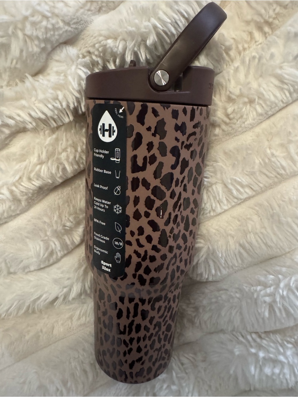 NWT HydroJug 32 oz Brown Leopard Print Insulated Tumbler - Travel Mug